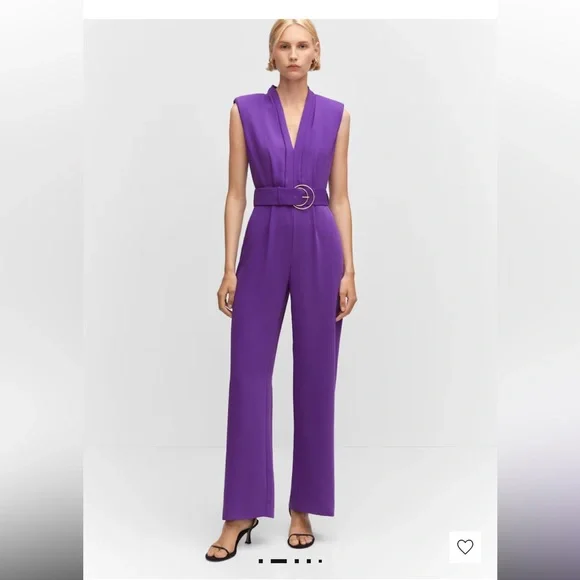 MANGO purple belted jumpsuit - Picture 1 of 4
